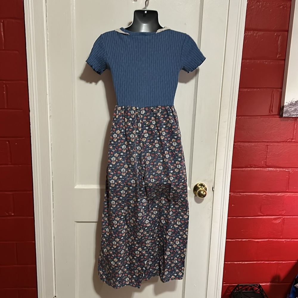 90s Vintage Kids Floral Denim Lace Collared Jumpsuit - Picture 6 of 14